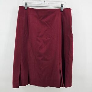 Doncaster Collection Skirt Womens 12 Burgundy Wool Blend Pleated Hem Pencil